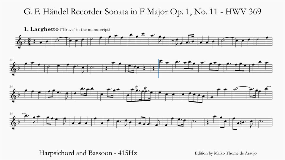 1 LARGHETTO - CFa 415Hz 55Bpm- Recorder Sonata in F major, HWV 369